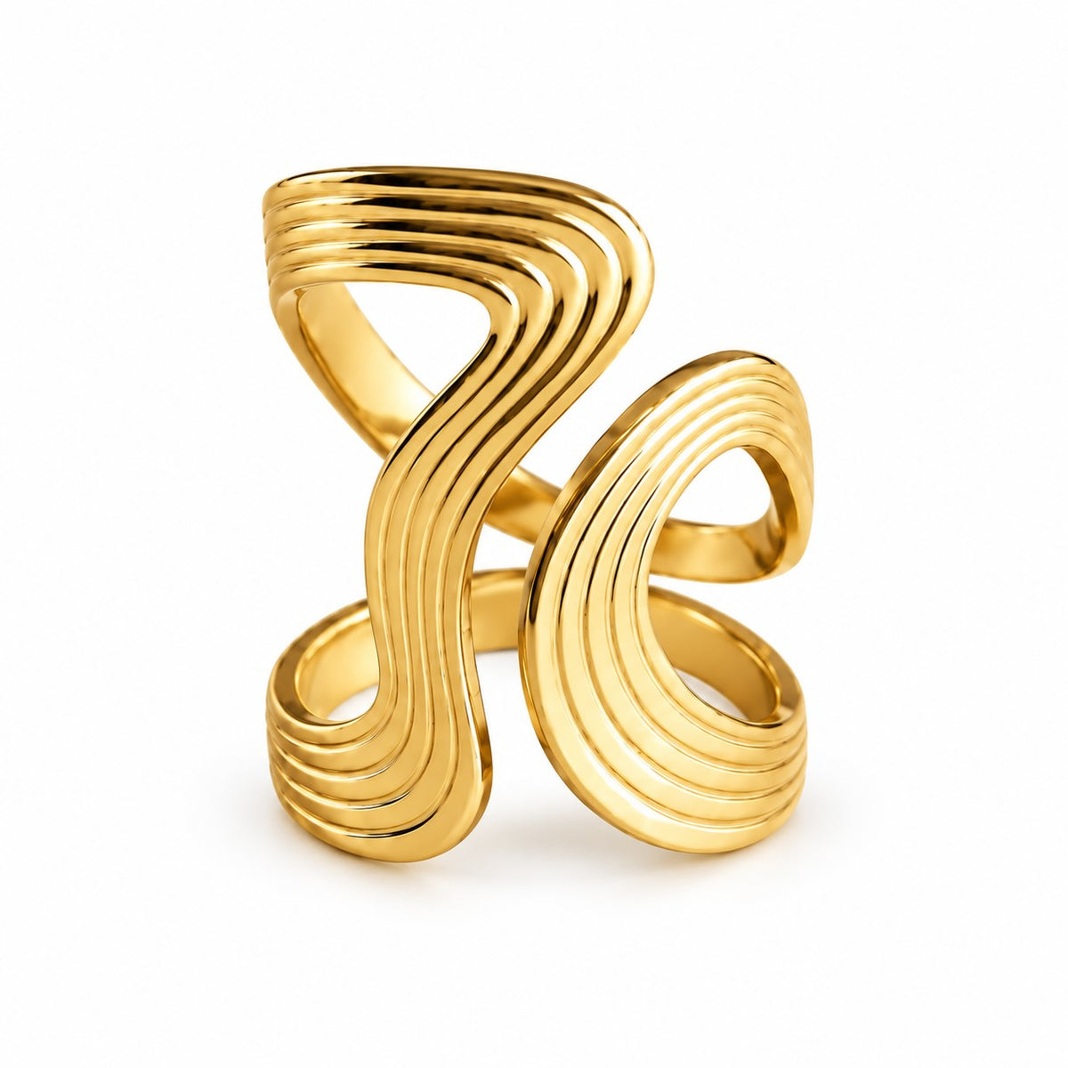 Produktbild XL swirl⎢goldener Ring auf weißem Hintergrund 