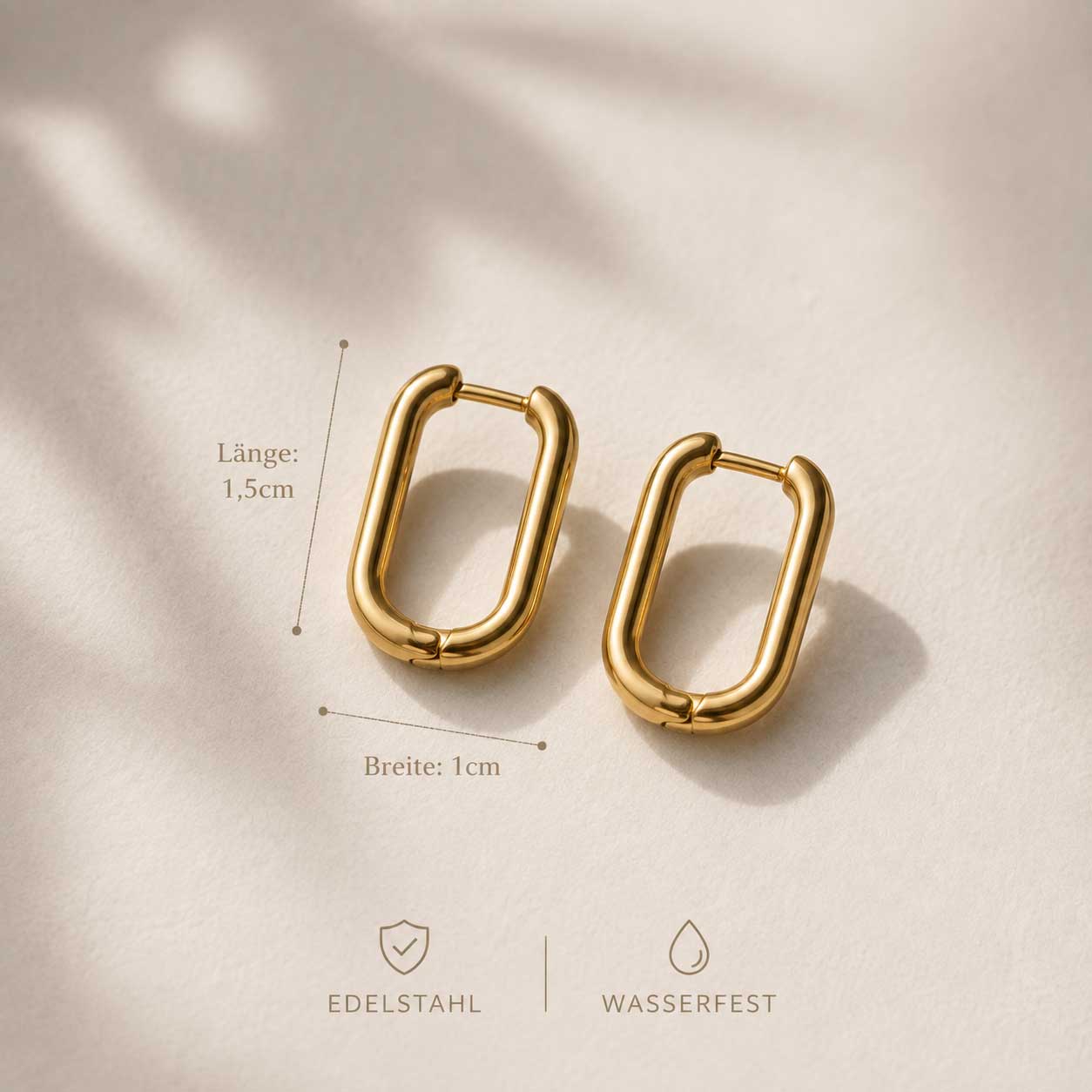 Bare Glow goldene Ohrringe Länge 1,5cm Breite 1cm – aus Edelstahl, wasserfest – Saltyblush
