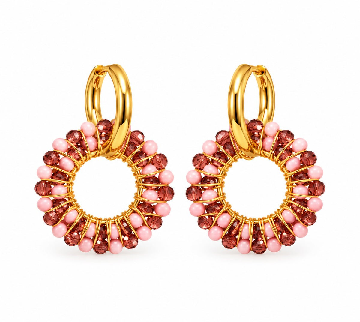Produktbild blush beaded hoops⎢goldene Ohrringe auf weißem Hintergrund 