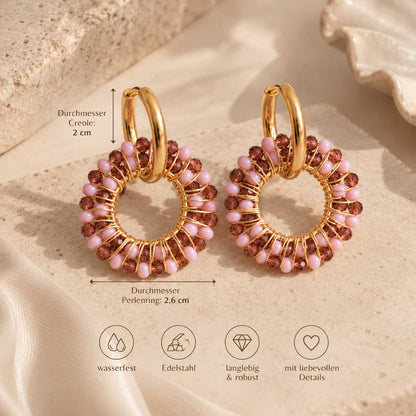 Blush Beaded Hoops – Maßangaben: Creole 2 cm, Perlenring 2,6 cm Durchmesser; wasserfest, Edelstahl, langlebig
