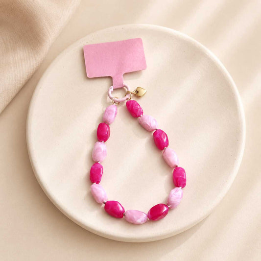 Phone Charm Blush Pearl mit Nugget-Perlen in Hellrosa & Fuchsia – Lanyard-Karte & goldener Herz-Charm – Saltyblush
