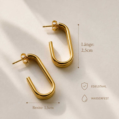 Golden Curve U-Shape goldene Ohrringe Länge 2,5cm Breite 1,5cm – aus Edelstahl, wasserfest – Saltyblush
