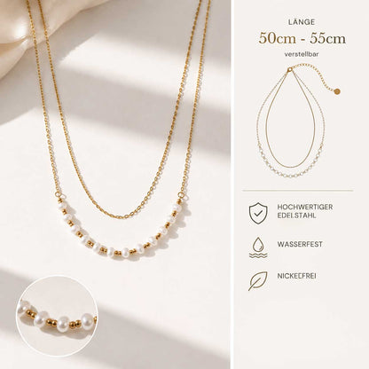 Goldenes Layering-Halsketten-Set Golden Duo – Styling-Ansicht, Edelstahl, Saltyblush
