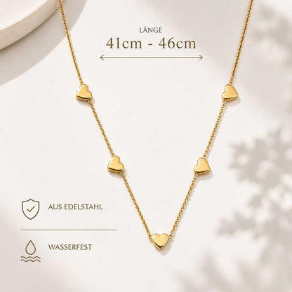 Golden Heart Halskette Länge 41–46 cm verstellbar – goldene Edelstahlkette mit Herzanhängern, wasserfest, aus Edelstahl, von Saltyblush
