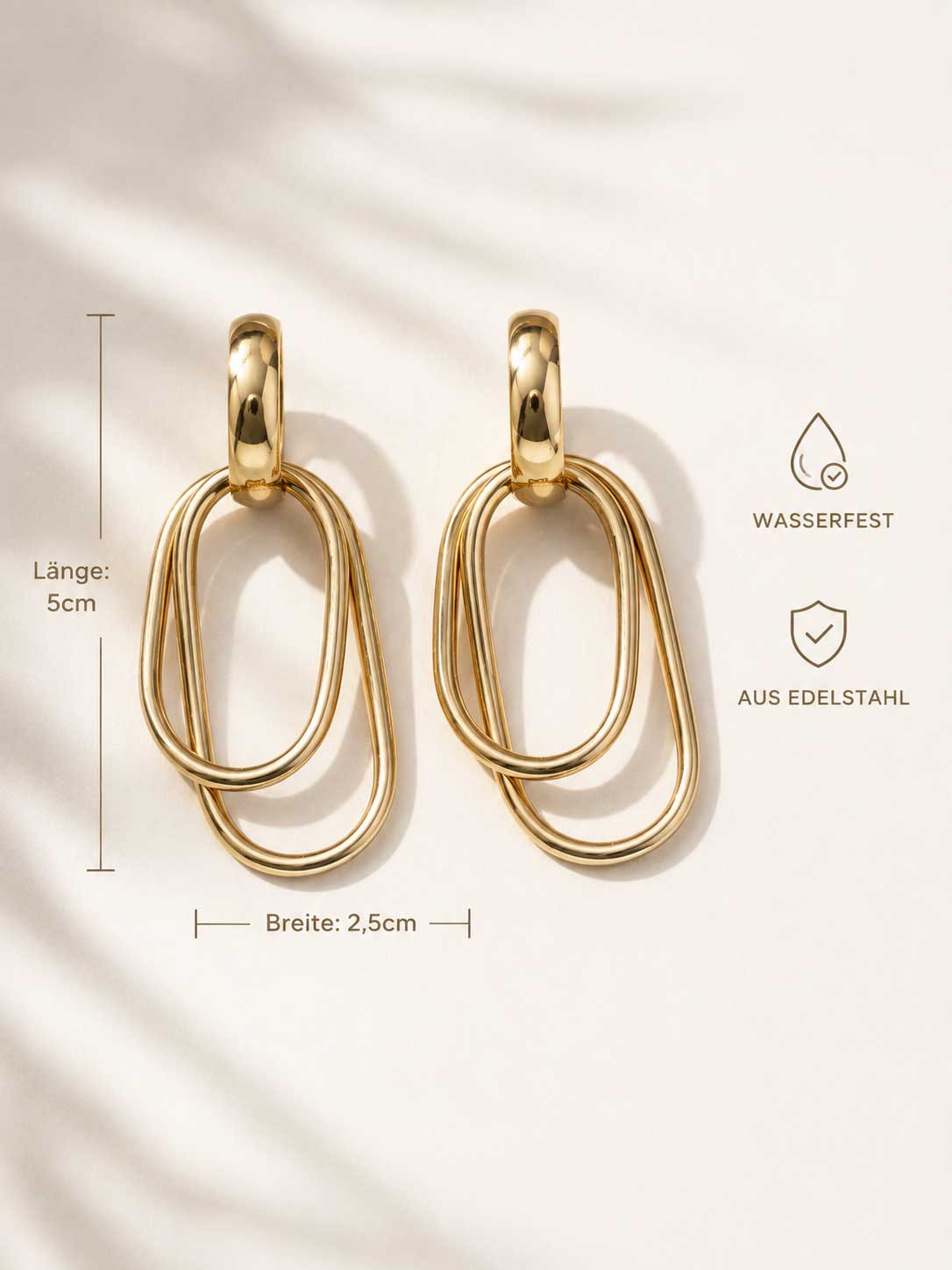 Golden Loop goldene Ohrringe Länge 5cm Breite 2,5cm – wasserfest, aus Edelstahl – Saltyblush
