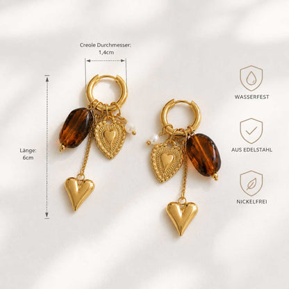 Goldene Creolen heartbeat mit Maßangaben: 6cm Länge, 1,4cm Durchmesser – wasserfest, Edelstahl, nickelfrei | Saltyblush
