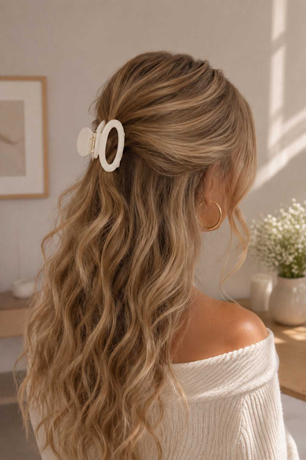 Haarklammer Ivory Pearl perlmutt kombiniert mit goldenem Schmuck – zeitlos eleganter Look, Saltyblush
