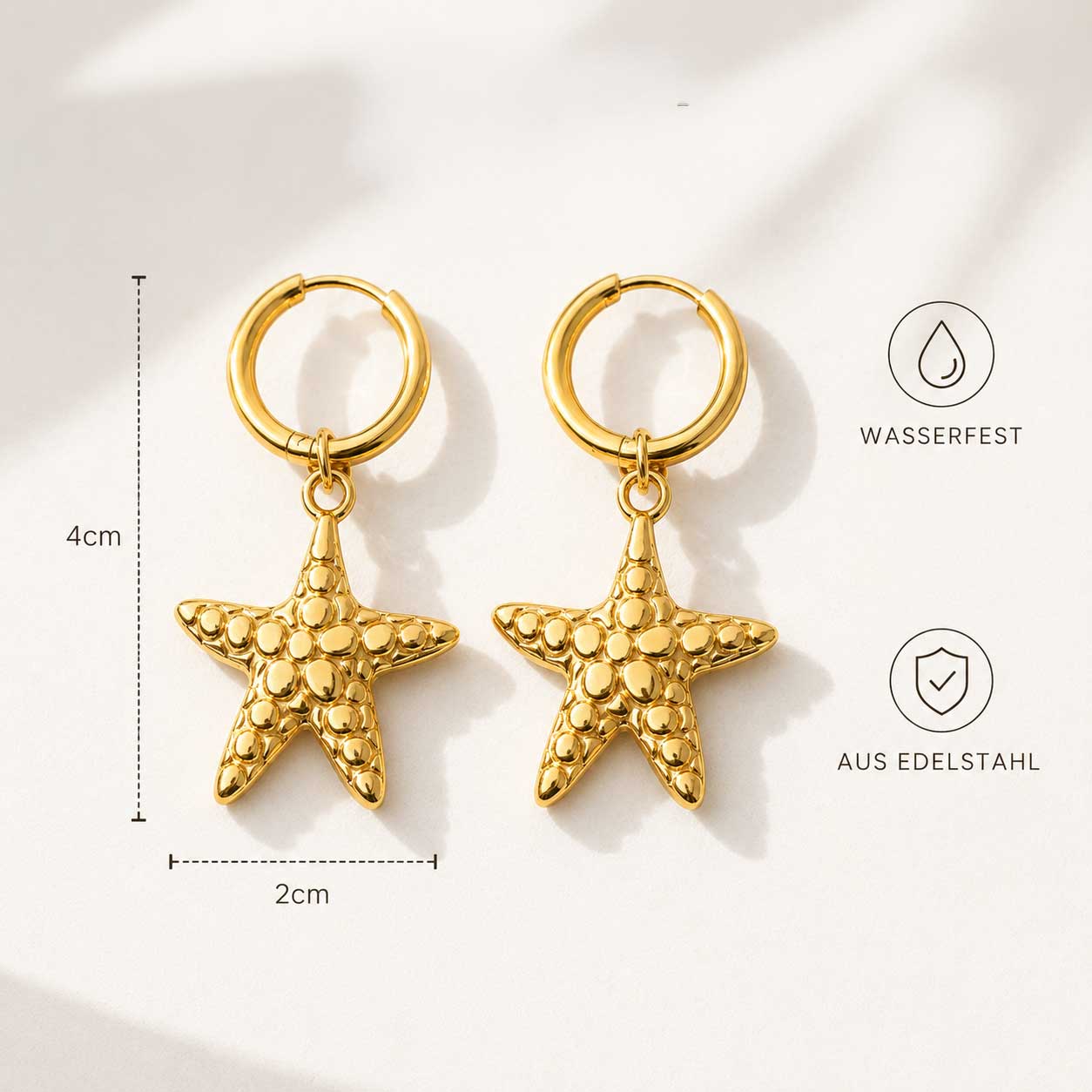 Ocean Star Ohrringe aus Edelstahl, wasserfest, Länge 4cm, Breite 2cm
