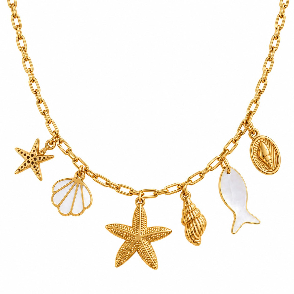 Produktbild ocean treasures⎢goldene Halskette auf dem weißem Hintergrund 