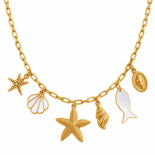 Produktbild ocean treasures⎢goldene Halskette auf dem weißem Hintergrund 