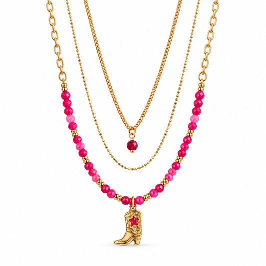 Produktbild pink western⎢goldene Halskette auf weißem Hintergrund 