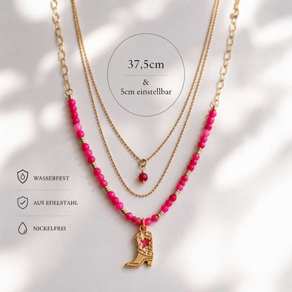 Pink Western Halsketten-Set mit Maßangabe 37,5 cm und 5 cm einstellbar sowie Hinweisen wasserfest, Edelstahl und nickelfrei – Saltyblush
