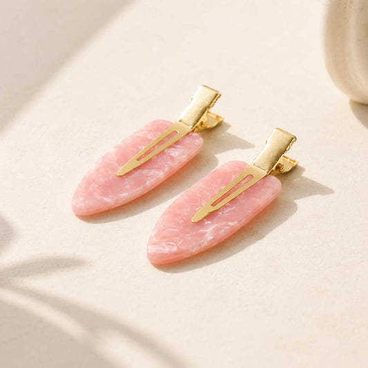 Rosé Marble Haarclips im 2er-Set – zartes Rosa mit Marmoreffekt und goldfarbenem Verschluss
