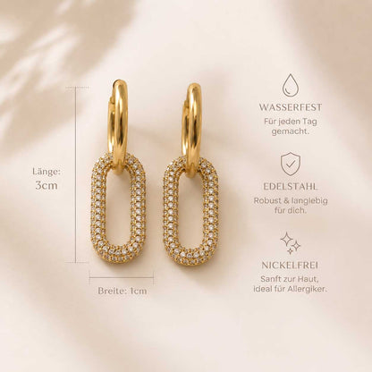 Goldene Sparkle Hoops Ohrringe mit Maßangaben 3cm x 1cm – wasserfest, Edelstahl, nickelfrei – Saltyblush
