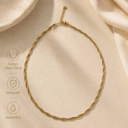 Sunny Twist Halskette Gold mit Maßangabe 45–50 cm – Edelstahl, wasserfest – Saltyblush
